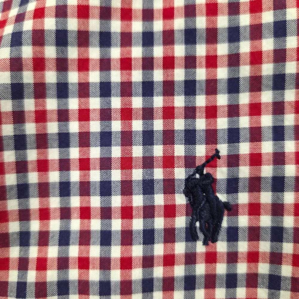 Ralph Lauren Button Down Long Sleeve Shirt Red White Blue Plaid‎ Boys Youth XL